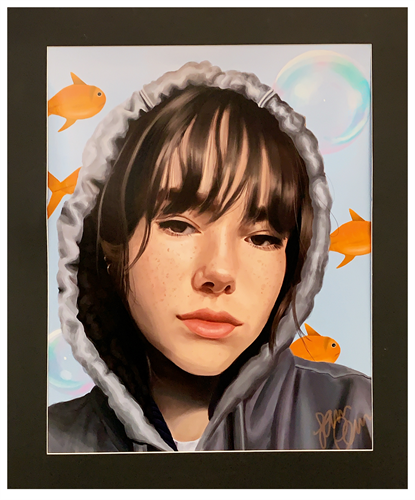 Digital painting of a girl in a hoodie.